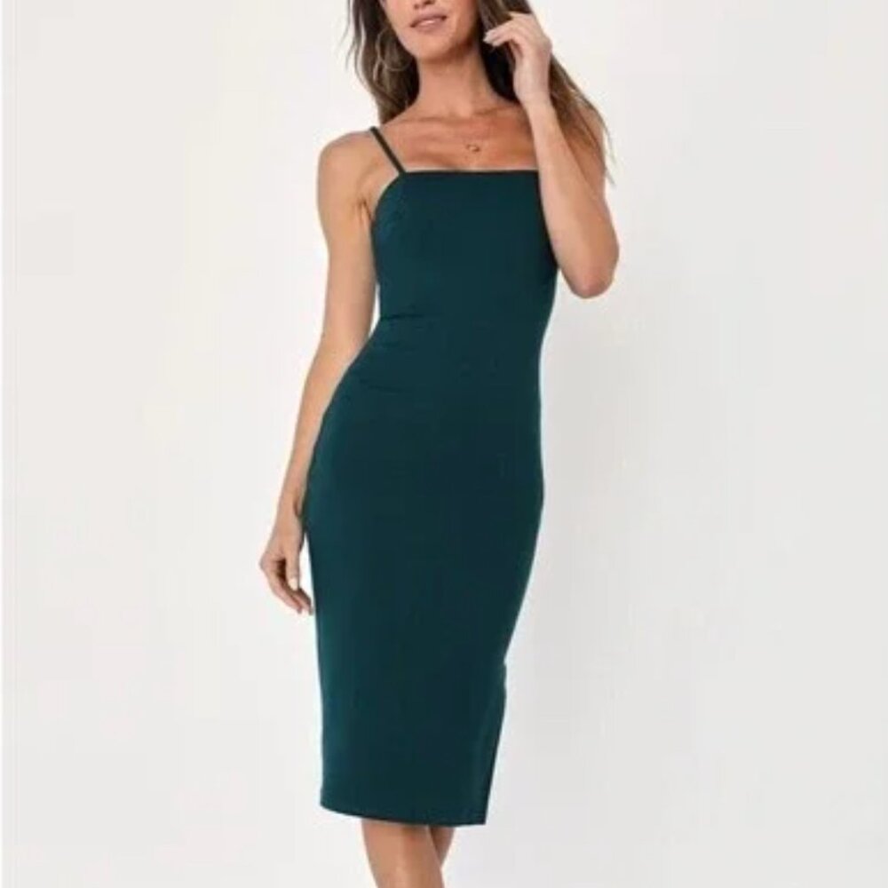 Sexy Fitted Midi Dress Lulus Green Bodycon Forest Green Medium
